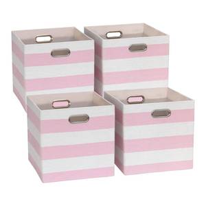 lot 84061 image: ORGMASTER 13x13x13 Storage Cube Bins, Foldable Storage Cubes Cubby Baskets Organizer Cloth Bins for Cube Storage Organizing Shelf Closet, Pack of 4, PinkWhite Stripe