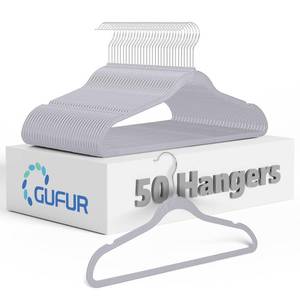 lot 84062 image: Plastic Coat Hangers 50 Pack - Space Saving Ultra Thin Non-Velvet Clothes Hangers with 360°Rotating Hook - Heavy Duty Grey Pant Hangers for Suits and Pants by GUFUR