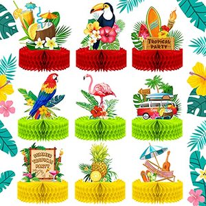 lot 84067 image: 9 Pieces Hawaiian Centerpieces Luau Honeycomb Centerpieces for Tables Hawaii Luau Party Decorations Tropical Pineapple Centerpieces for Party Supplies Cakes Toppers Signs for 3d, 6.9 x 8.5 Inches