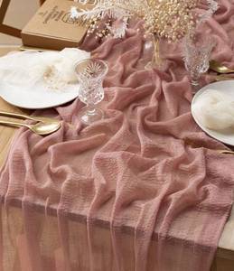 lot 84070 image: Vitalizart Cheesecloth Table Runner 10 Ft Gauze Boho Fabric Rustic Dusty Rose Pink Cheese Cloth Table Runner for Wedding Bridal Shower Birthday Fall Thanskgiving Decoration 120 Inches