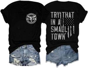 lot 84077 image: Try That in a Small Town Shirt for Women Country Music Concert Shirts Vintage Graphic Country Western T-Shirt Tops (Black S)
