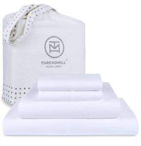 lot 84090 image: Threadmill Egyptian Cotton Queen Sheet Set  100% Certified Egyptian Cotton Sheets for Queen Size Bed  Queen Bed Sheets Set with Snug Fit 16 Deep Pocket  Soft Cooling Sateen Bedding Set  White