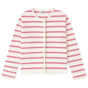 lot 84092 image: LATAHUO Womens Striped Cardigan Sweater Trendy Long Sleeve Button Down Crewneck Knit Cardigans(PinkWhite, Medium)
