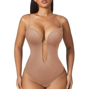 lot 84096 image: Women Shapewear Backless Body Bra Shaper Womens Plus Size Plunge Invishaper Low Back Thong Bodysuits Open Crotch Daily Use((Skin Pink L)
