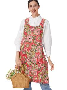 lot 84116 image: APRONNER Cozy Adjustable Cross Back Aprons for Women with Pockets Cotton Linen Cooking Kitchen Baking Red Flowers
