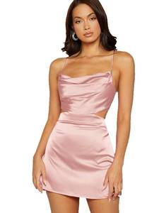 lot 84118 image: Verdusa Womens Open Back Cowl Neck Satin Cami Bodycon Dress Light Pink XS