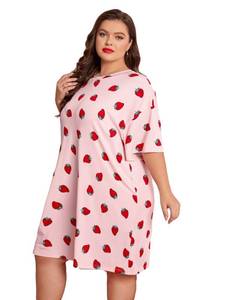 lot 84124 image: Floerns Womens Plus Size Printed Sleepshirt 34 Sleeve Drop Shoulder Night Dress Pink 0XL