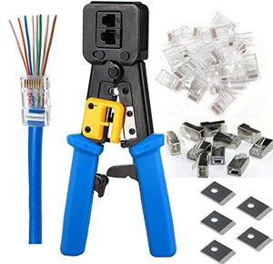 lot 84128 image: RJ45 Crimp Tool with Cat6 Pass through Shieldedtransparent Connectors 20PCS and 5Pack 8Pin blades for Pass Through Cat5 Cat5e Cat6 RJ45RJ12 Regular and Pass Through End connectors