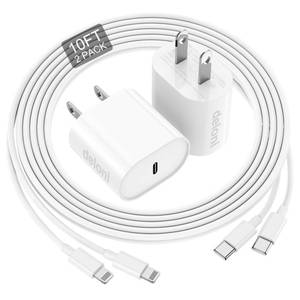 lot 84129 image: Phone Charger Fast Charging 10 FT, Long USB C to Lighting Cable 10 Foot with 20W USB C Rapid Phone Charger Block, Compatible with iPhone 14 Pro13Pro Max1211ProMini, 2 Pack - White