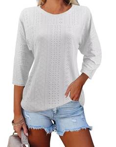 lot 84134 image: Dailiup Womens 34 Sleeve T-Shirts Casual Crewneck Summer Tunic Tops Loose Fit Solid Basic Blouses White