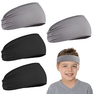 lot 84137 image: 4 Pieces Kids Sports Headbands Athletic Sweatbands Headband Wicking Elastic Hairband for Girls and Boys Toddler Children (Black, Light Grey)
