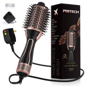 lot 84139 image: Dual Voltage Hair Dryer Brush, PRITECH Hot Air Brush 110V-120V220V-240V Ionic 1000W Blow Dryer Brush 4 in 1 Styler, One Step Volumizer, Styling Brush for Straight and Curling Hair Salon