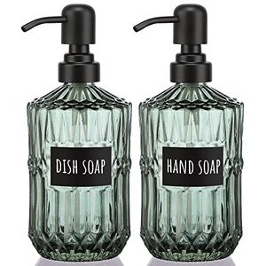lot 84155 image: Segbeauty Glass Soap Dispenser Set, 2 Pack 15.2oz Farmhouse Kitchen Decor Stainless Steel Pump Bottles, 450ml Refillable Shower Bottle Hand Soap Dispenser for Modern Home Bathroom Western Decor Green