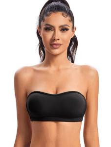 lot 84158 image: ANGOOL Strapless Bra for Women Stay-Up Padded Non-Slip Silicone Bandeau Bra Seamless Comfort Wirefree Tube Top Black