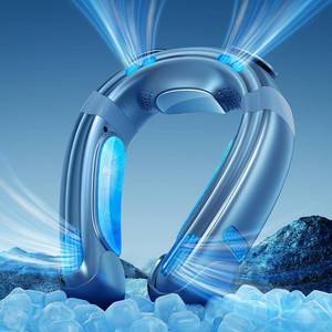 lot 84160 image: Zymise Neck Air Conditioner Portable Neck Fan 26H Ultra-Long Life 10000mAh Semiconductor Cooling Wearable Air Conditioner for TravelHomeOffice., Standard, Blue