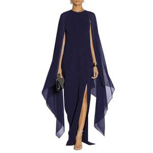 lot 84161 image: MAYFASEY Womens Flare Sleeve High Split Formal Long Evening Gown Maxi Dresses with Cape Navy XXL