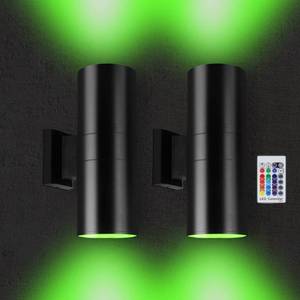 lot 84165 image: Yasotek Up and Down Lights Outdoor, 96W RGBW Color Changing Wall Lights with RF Remote Controller for Garage,Front Door, Post, Patio, Terrace, Hallway, Porch - Retail $139.99