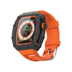 lot 84167 image: Luxury 49mm Case for Apple Watch Ultra 2 Band with Bumper Cover, Mens Heavy Duty iWatch Series 49mm Shock-resistant CaseFluororubber Sports StrapsScreen Protector 3 in1 Kits (49mm, Orange) - Retail $80.1