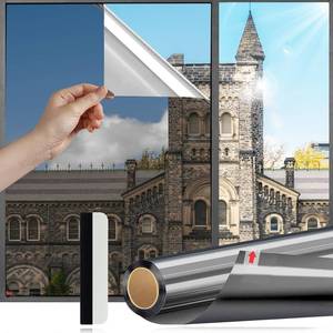 lot 84173 image: HOMTOL One Way Window Film,11.8�157.4� Solar Control Window Film,Daytime Privacy One Way One Way Mirror Window Film with Free Window Tint Tools,No Glue Light Blocking Window Film (Black Silver)