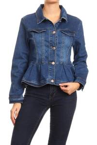 lot 84192 image: Fashion2Love Womens Juniors Premium Denim Premium Bodice Long Sleeve Jacket in Dark Blue Size L