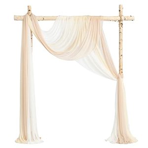 lot 84198 image: Lings Moment Easy Hanging Wedding Arch Chiffon Drape 3 Panels Beige 26.5ft x 30 w White Fabric for Wedding Ceremony Reception Swag Backdrop Home Decor Sheer Curtain Draping Outdoor Decorations