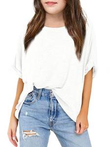 lot 84209 image: Haloumoning Girls Oversized T Shirts Short Sleeve Crewneck Casual Loose Tunic Tops Kids Summer Basic Tees 5-14 Years White
