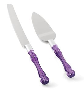 lot 84211 image: Wedding Cake Knife and Server Set Purple, Cake Cutter and Pie Spatula, Cake Server and Knife Set of 2 with Acrylic Handles, 1.2mm Thick Blades, Cutting Set for Wedding Cake, Birthdays, and Parties
