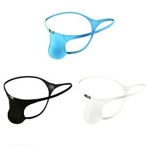 lot 84218 image: Azcode Mens T-Back Thongs Sexy Low Rise G-String Bulge Pouch Underwear Brief, 3 Pack Black, White, Blue, Large