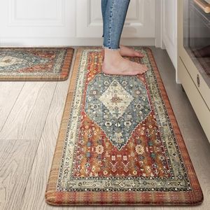 lot 84225 image: Collive Boho Kitchen Mat 2PCS Cushioned Kitchen Mats for Floor, Anti-Fatigue Mat Waterproof Kitchen Rug Set of 2 Non-Skid Comfort Standing Mat for Kitchen, Office, Sink, Laundry, 17x3017x47