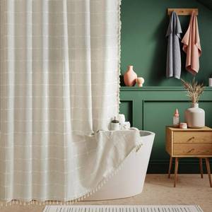 lot 84227 image: Natural Linen Shower Curtain, Boho Farmhouse Heavy Duty Textured Fabric Shower Curtain Set with Tassels, Neutral Bohemian Chic Vintage Country Waterproof Cloth Shower Curtain for Bathroom - 72x72 in