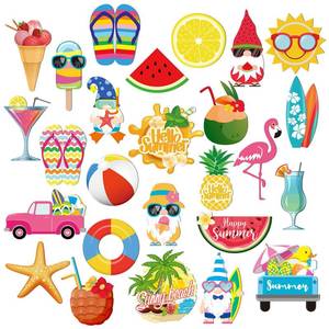 lot 84465 image: 25 Pcs Summer Beach Magnets Car Decorations Hello Summer Refrigerator Protector Magnets Cruise Door Hawaii Tropical Gnome Flamingo Palm Tree Magnetic Stickers for Fridge Whiteboard Luau Party Decor