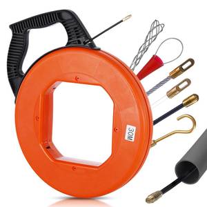 lot 84471 image: Electrical Fish Tape, Hancaner Fish Tape Wire Puller 100FT x 4mm, Fiberglass Wire Puller 6 Adapters Pull Wire, with Shatterproof Cable Retractable Spring, Max.Tensile Strength 120KG