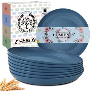 lot 84472 image: Homienly Dinner Plates Set, Alternative to Plastic Plates,Wheat Straw Plates-Set of 8,Lightweight Plates,Microwave and Dishwasher Safe Plates,Plates for Kitchen,Unbreakable Salad Plates(Blue,10 inch)
