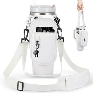lot 84483 image: BULKITEM Water Bottle Carrier Bag with Phone Pocket for Black Stanley 40 oz Tumbler with Handle, Black Insulated Neoprene Cup Holder Pouch Strap for Valentines Stanley Cup Accessories