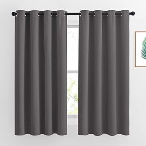 lot 84497 image: NICETOWN Blackout Curtains for Bedroom 63 inch Length 2 Panels - Window Treatment Thermal Insulated Solid Grommet Blackout for Living Room (52 by 63 Inch,Grey)