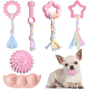 lot 84525 image: ABRRLO Puppy Toys,6 Pack Puppy Chew Toys for Teething Small Breed,Cute Pink Small Dog Chew Toys,Soft Rubber Durable Dog Teething Toys,Puppy Teething Toys for Small Puppies, Dog Toys Set