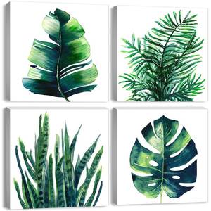 lot 84527 image: Nature Wall Art Green Plant Wall Decor Tropical Botanical Leaves Pictures Canvas Prints Bedroom Minimalist Boho Sage Monstera Leaf Painting Artwork for Bathroom Living Room Home Decorations 8x8� 4 Pcs