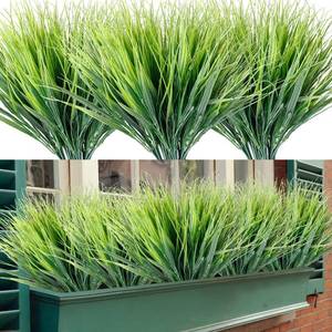 lot 84541 image: ZEOSTARO Artificial Grasses 12 Bundles Outdoor UV Resistant Fake Grass No Fade Faux Plastic Plants Garden Window Box Decorating(Green Grass)