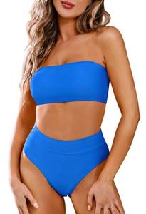 lot 84544 image: Pink Queen Womens High Waist Bating Suit 2 Pieces Removable Strap High Cut Cheeky Bikini Swimsuit Bright Blue M