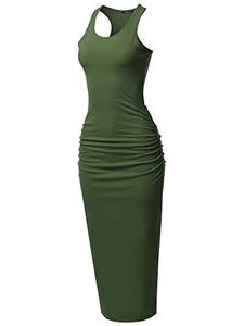 lot 84545 image: SSOULM Womens Shirring Racerback Tank Maxi Dress with Plus Size OLIVE 2XL
