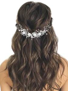 lot 84550 image: GORAIS Flower Bride Wedding Hair Vine Crystal Bridal Headpieces Pearl Hair Accessories for Women and Girls (A-Silver)