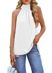 lot 84552 image: Summer Womens Halter Tank Tops Sleeveless tees Back Tie High Neck Elegant Beach Casual Blouse White