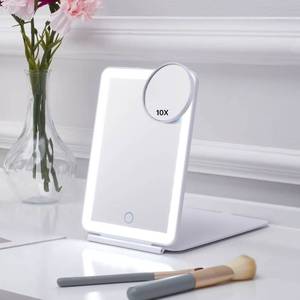 lot 84554 image: LED Foldable Travel Makeup Mirror - 5x7 inches 3 Colors Light Modes USB Rechargeable Touch Screen, Portable Tabletop Cosmetic Mirror for Travel, Cosmetic, Office (White)