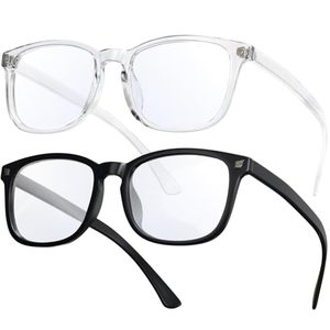 lot 84555 image: livho 2 Pack Blue Light Blocking Glasses, Computer ReadingGamingTVPhones Glasses for Women Men,Anti Eyestrain & UV Glare (Light BlackClear)