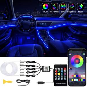 lot 84556 image: Jushope Interior Car LED Strip Lights with Wireless APP and Remote Control, RGB 5 in 1 Ambient Lighting Kits with 236 inches Fiber Optic, 16 Million Colors Car Neon Lights, Sync to Music