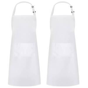 lot 84559 image: Syntus 2 Pack Adjustable Bib Apron Waterdrop Resistant with 2 Pockets Cooking Kitchen Aprons for BBQ Drawing, Women Men Chef, White
