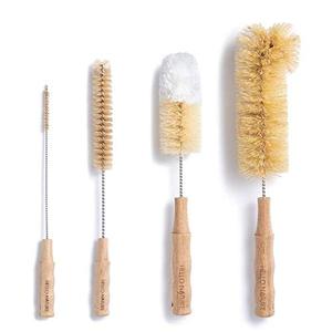 lot 84561 image: 4Pcs Long Handle Bottle Cleaning Brush Set by HELLO NATURE, Sustainable & Biodegradable Natural Fibre Bamboo Handle Brushes Zero-Waste & Plastic Free