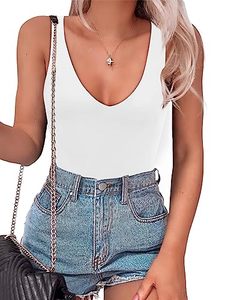 lot 84570 image: SAUNGKUAI Women�s Bodysuit Sexy Plunge Deep V Neck Backless Sleeveless Tank Thong Body Suits Outfits for Going Out White XXL