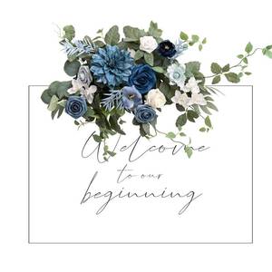 lot 84574 image: Lings Moment Wedding Floral Swag Welcome Sign Artificial Flowers Backdrop Garland Dusty Blue & Navy For Ceremony Reception Door Wall Easel Home Decoration Entryway Faux Outdoor Board Head Table Decor