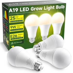 lot 84575 image: UNILAMPRO Grow Light Bulbs, A19 Grow Light Bulb, Full Spectrum Light Bulb, Plant Light Bulbs E26 Base, 9W Plant Grow Light Bulbs 100W Equivalent, Grow Light for Indoor Plants, Seeds, Flowers, 3 Pack